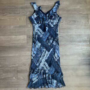 Vintage 00s Y2K Jonathan Martin Silk Abstract Flutter Sleeve Maxi Dress Size 12